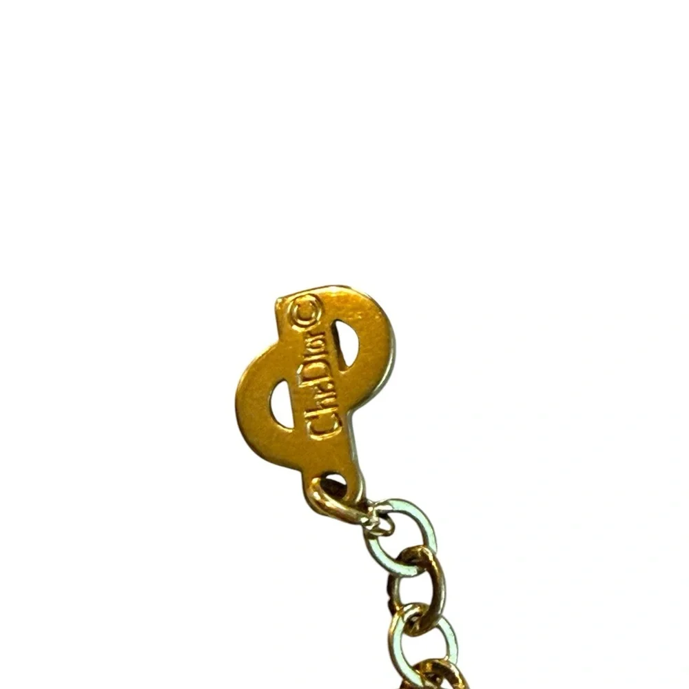 Vintage - CHRISTIAN DIOR Gold Tone Cat Eye Pendant Necklace - Picture 7 of 11